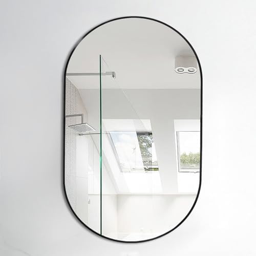 Golden Oval Arched Bathroom Mirror with Metal Frame - Black 157x276IN