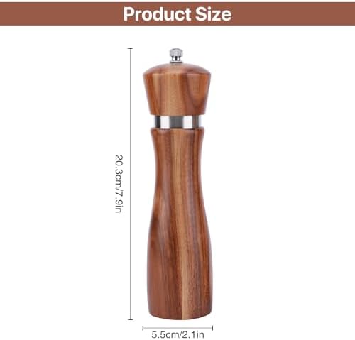Salt and Pepper Grinder Set - 2pcs Oak Wood with Adjustable Rotor
