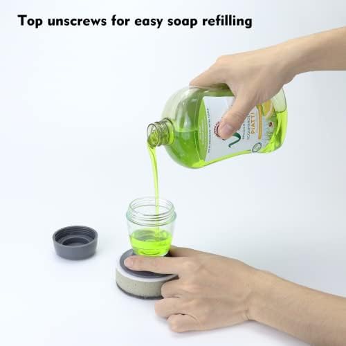 DAPOWER Dish Brush with Soap Dispenser 2-Pack Combo Set