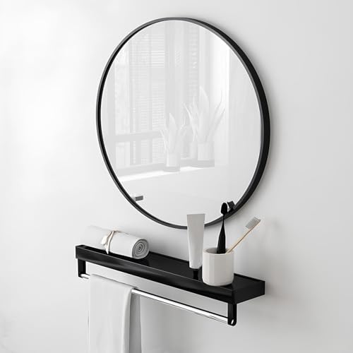 HD Wall Mirror with Folding Shelf Brushed Black Frame 50cm197in