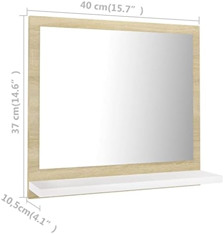 Bathroom Mirror White and Sonoma Oak Wall Mounted