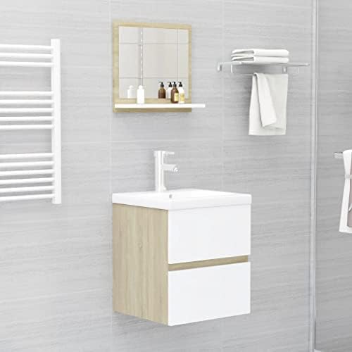 Bathroom Mirror White and Sonoma Oak Wall Mounted