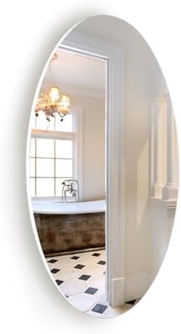 25 Inch Frameless Beveled Oval Bathroom Mirror