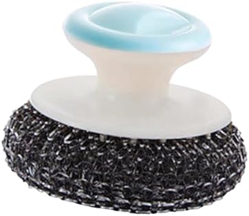 Metal Dish Brush for Cast Iron Cleaning with Handle Blue
