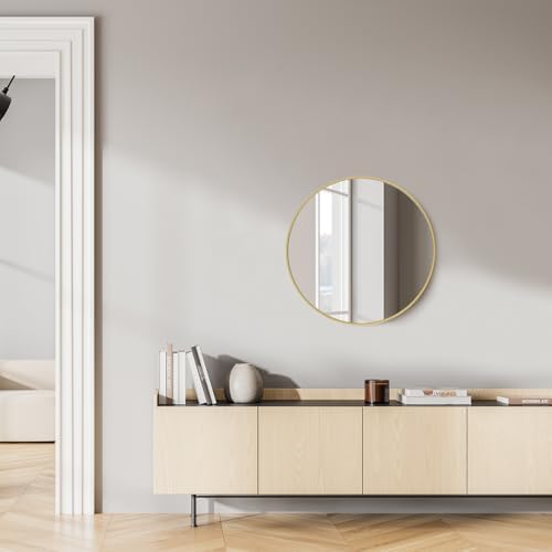 Modern Round Wall Mirror with Brushed Aluminum Frame