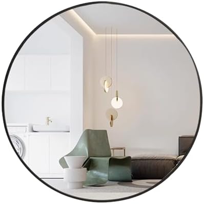ZPRYZHD 50cm Black Round Wall Mirror with Shatterproof Glass
