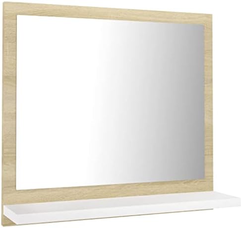 Bathroom Mirror White and Sonoma Oak Wall Mounted