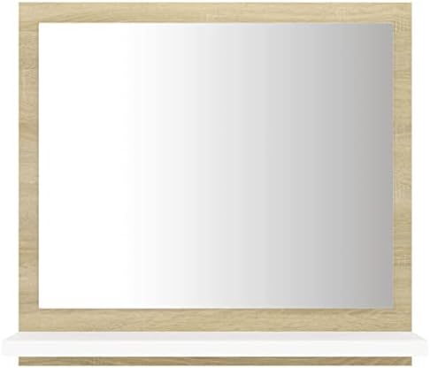 Bathroom Mirror White and Sonoma Oak Wall Mounted