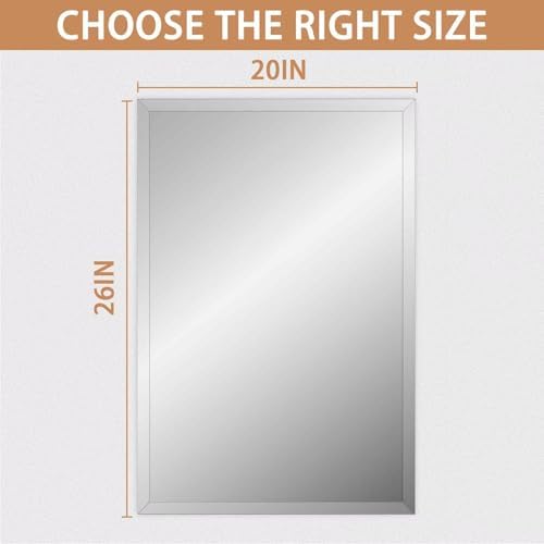 Frameless Mirror 20x26in Shatterproof for Bathroom Vanity