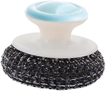 Metal Dish Brush for Cast Iron Cleaning with Handle Blue