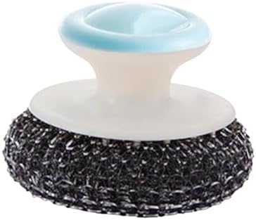 Metal Dish Brush for Cast Iron Cleaning with Handle Blue