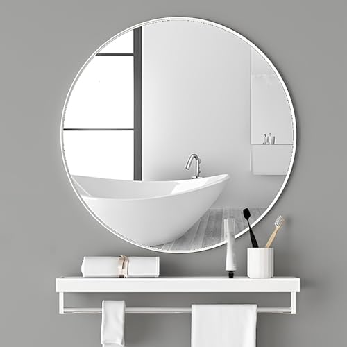 Wall Mounted HD Mirror with Folding Shelf 50cm197in Brushed Frame White