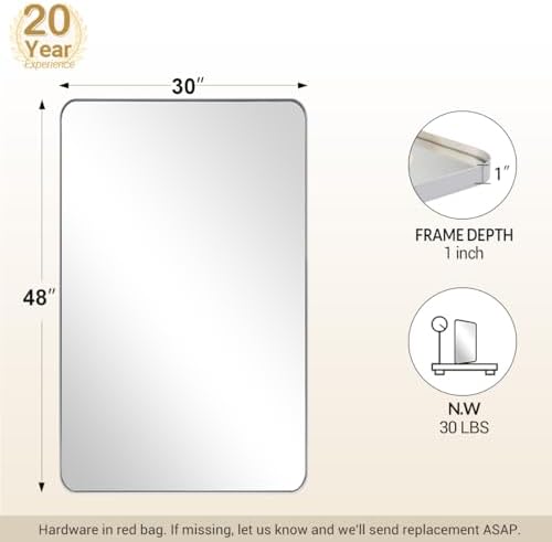 ANDY STAR Brushed Nickel 30x48 Bathroom Mirror