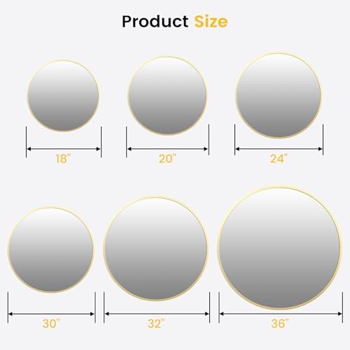 Takywep 18 Inch Round Mirror with Aluminum Frame