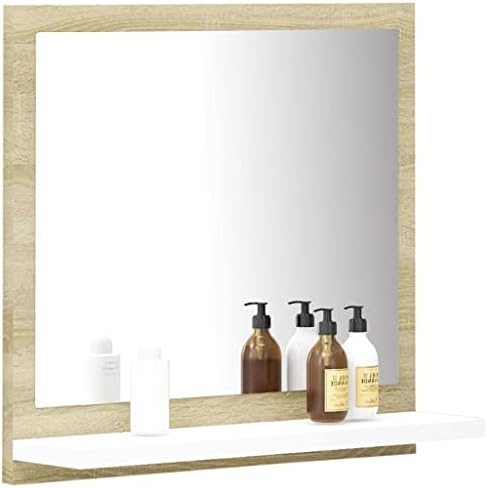 Bathroom Mirror White and Sonoma Oak Wall Mounted