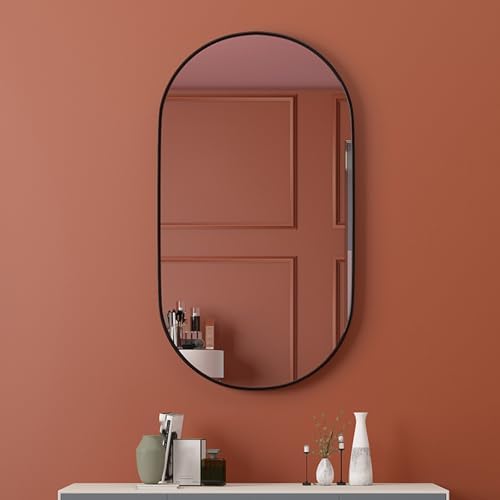 Oval Bathroom Mirror with Aluminum Frame Black 70x40cm