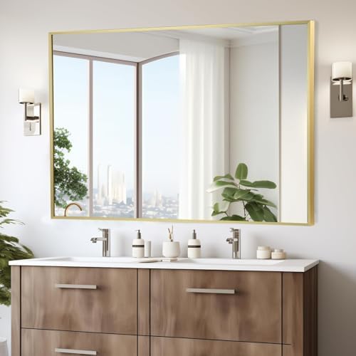 JENBELY Gold Rectangle Mirror 48x30 Wall Mounted 1