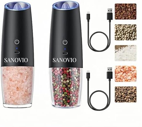 SANOVIO Electric Salt Pepper Grinder Set 2 Pack Gravity Activated