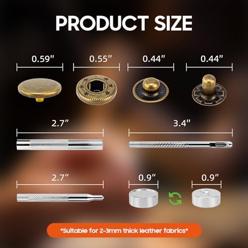 HAPDEN 15mm Bronze Snap Buttons 40 Sets with Tools