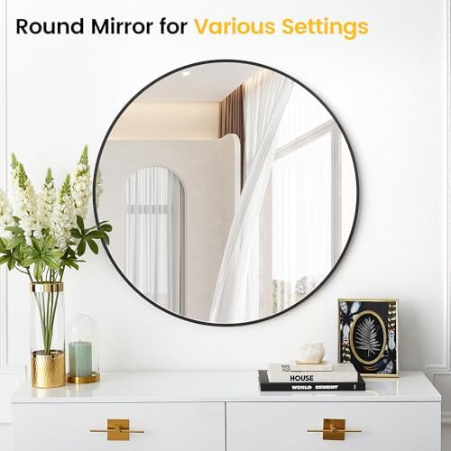 20 Inch Black Circle Mirror with Metal Frame