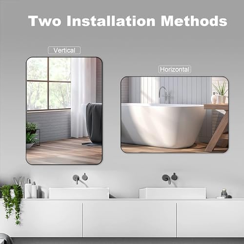 SNUGACE Matte Black Rectangle Bathroom Mirror 20x28 Inch