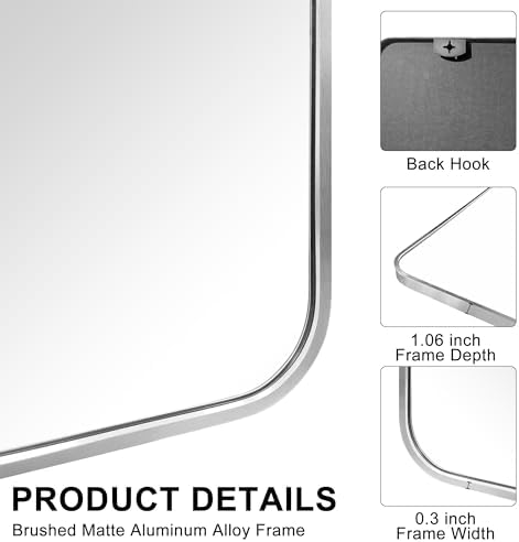Inbenioso 40x30 Silver Aluminum Framed Mirror with Rounded Corners