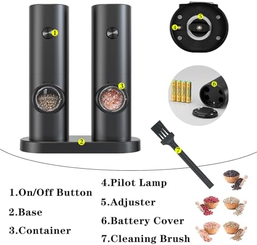 KIEKRO Electric Salt Pepper Grinder Set with LED Light and Adjustable Coarseness
