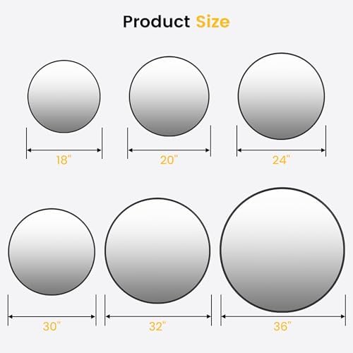 20 Inch Black Circle Mirror with Metal Frame