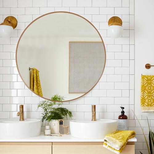 Canisflax 24 Inch Round Wall Mirror Gold Frame