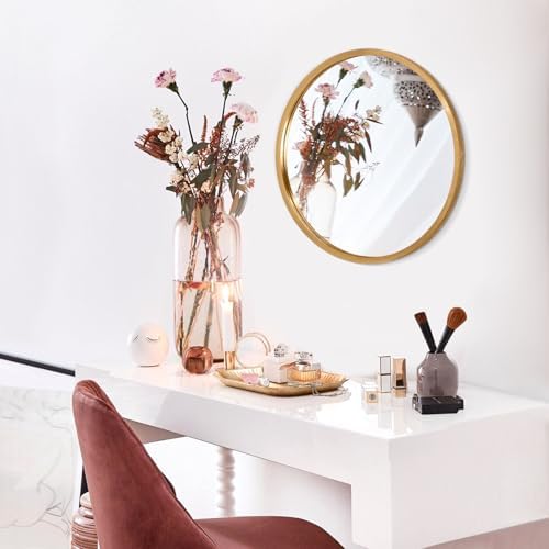 Brushed Gold Metal Framed Round Mirror for Bathroom and Living Room