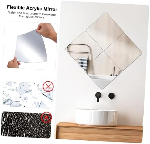 Mobestech 4 Pack Self-Adhesive Vanity Mirror Tiles Black 20x20cm