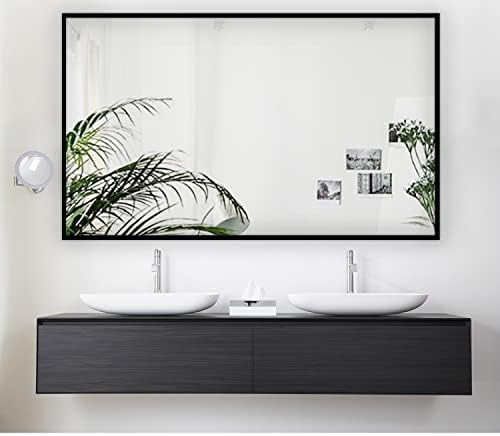 Large Rectangular Bathroom Mirror With Wooden Frame 40X24 Black