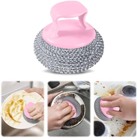 Steel Wool Brush with Adjustable Pink Handle