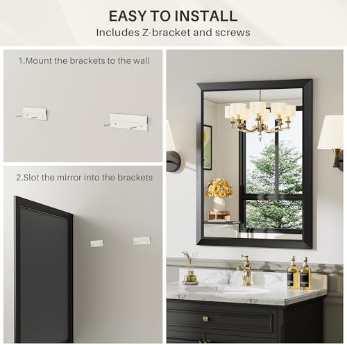 BRIIVUE 16x20 Black Bathroom Mirror with Metal Frame