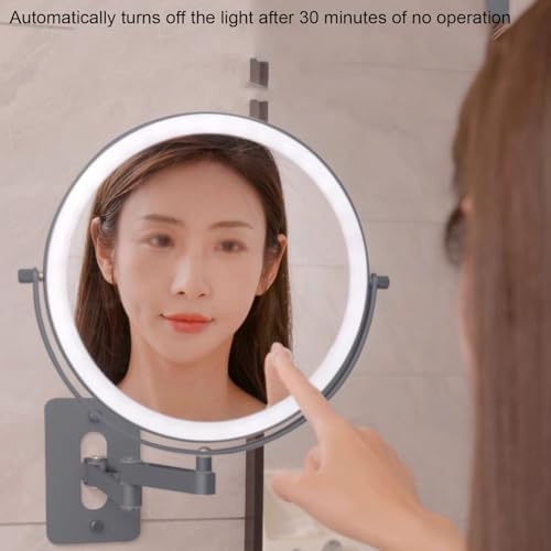 Rechargeable Wall Mounted Lighted Makeup Mirror with 1X3X Magnification