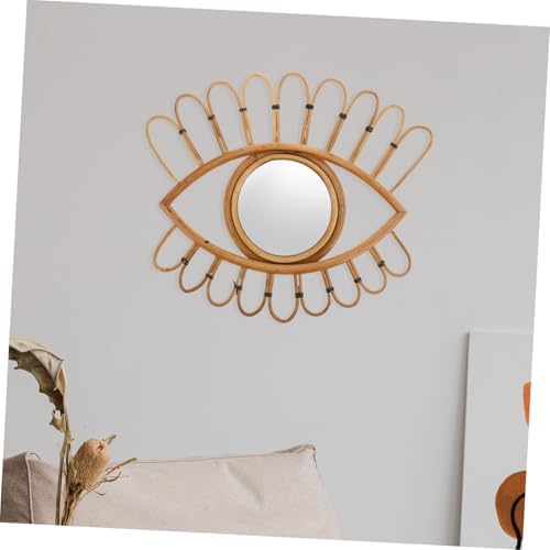 GOOHOCHY Boho Rattan Wall Mirror with Unique Eye Shape