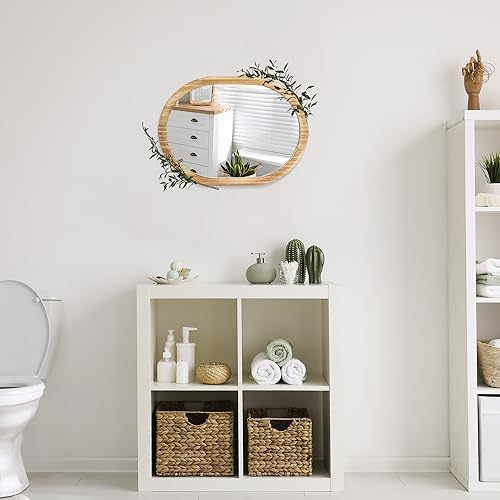 JJUUYOU Oval Wall Mirror with Wooden Frame
