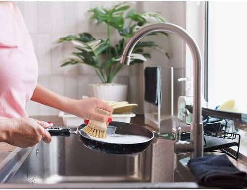 HIC Kitchen Natural Bristle Dish Pan Scrub Brush Set of 2