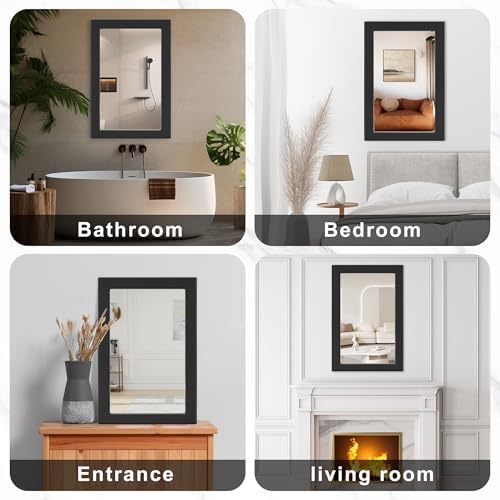 40x30 Black Wood Rustic Wall Mirror