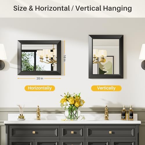 BRIIVUE 16x20 Black Bathroom Mirror with Metal Frame
