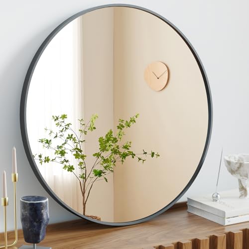 Round Wall Mirror with Brushed Aluminum Frame 1