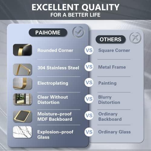 PAIHOME 30x40 Inch Brushed Gold Wall Mirror