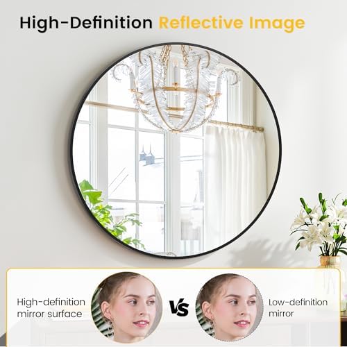 20 Inch Black Circle Mirror with Metal Frame
