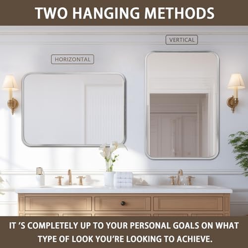 Cenhadam 12x16in Silver Frame Bathroom Mirror for Wall-Mounted Vanity