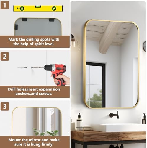 Brushed Gold Mirror 16x24 Rectangle Wall Mount