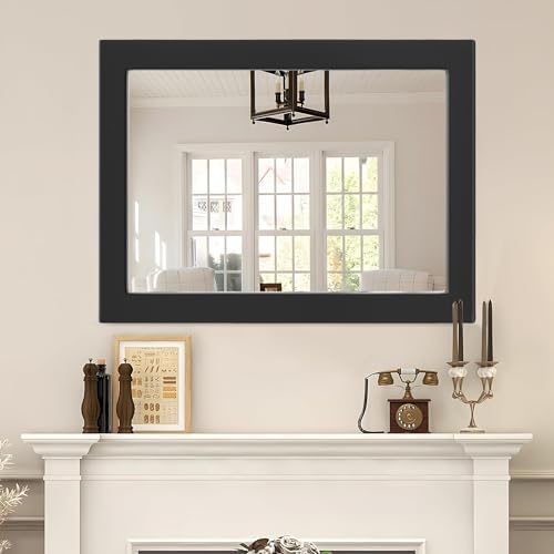 40x30 Black Wood Rustic Wall Mirror