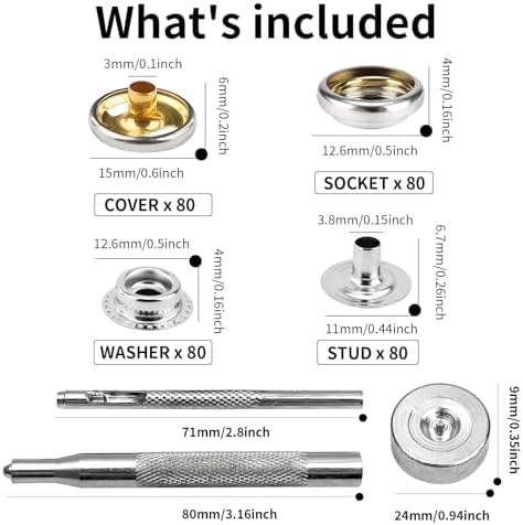 GTAAOY 320PCS 15mm Snap Fasteners Kit