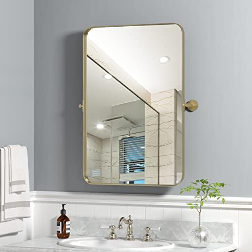 Gold Pivot Vanity Mirror 36x24 Inch Shatterproof Modern