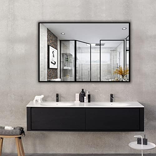 Large Rectangular Bathroom Mirror With Wooden Frame 40X24 Black
