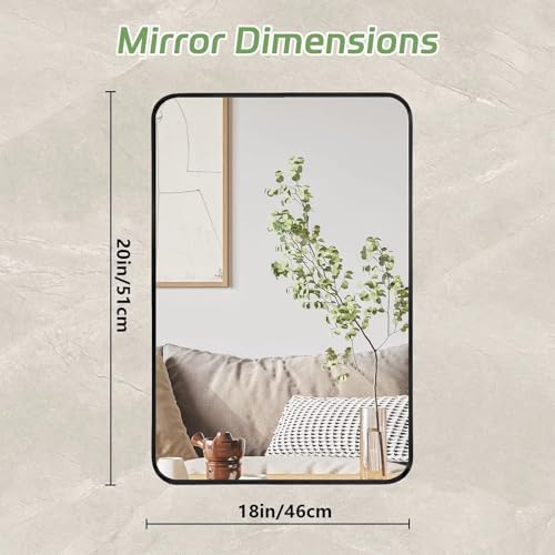 Black Framed Mirror for Bathroom Vanity 18x20in Brushed Rectangle